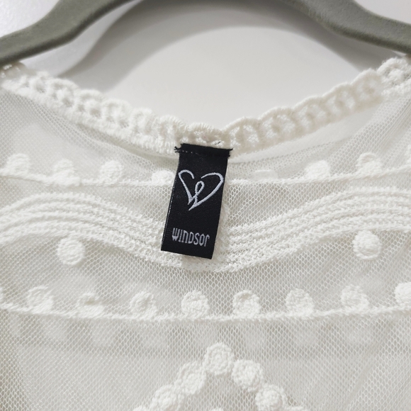 WINDSOR Ivory Mesh And Lace Beach Coverup, Small Medium, Drawstring Waist - Picture 8 of 16